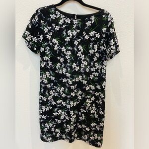 Banana Republic Black Floral Short Sleeve Sheath Dress
